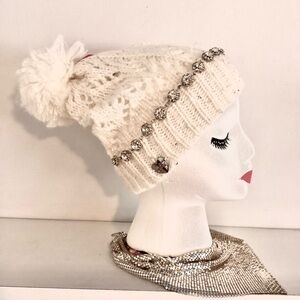 Betsy Johnson White Rhinestone Hat